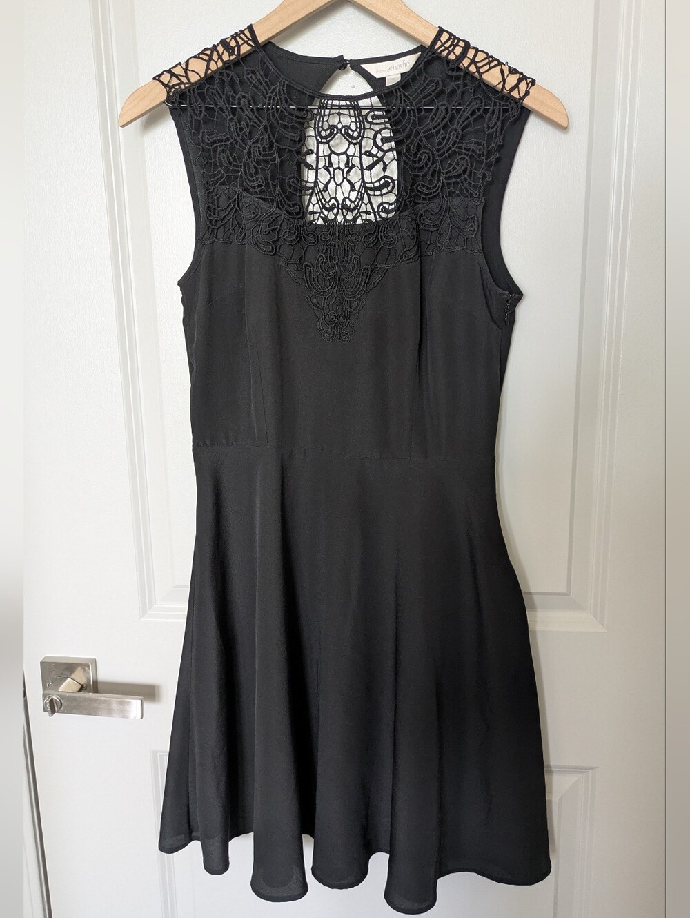 Charming Charlie Black Sleeveless Lace Yoke Fit-and-Flare Mini Dress